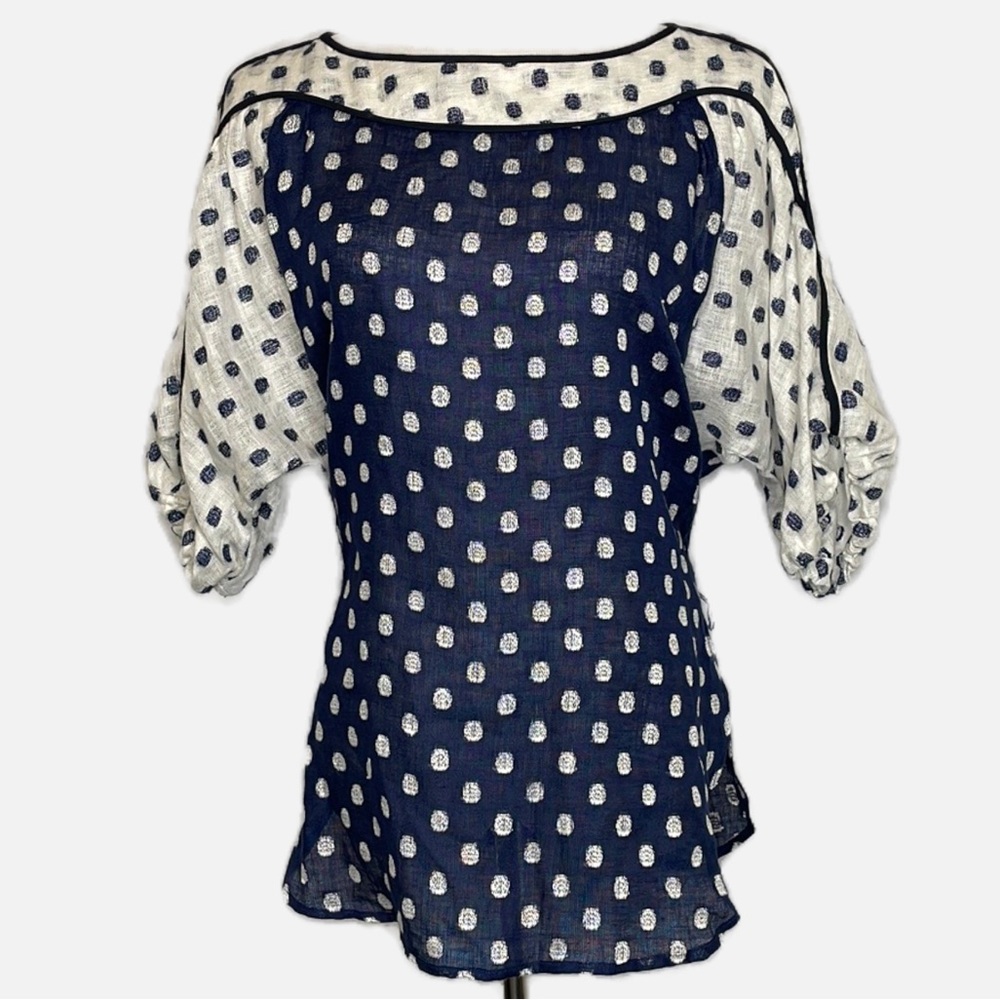 Anthropologie Eva Franco Polka Dot Linen Top (2) - Picture 5 of 13
